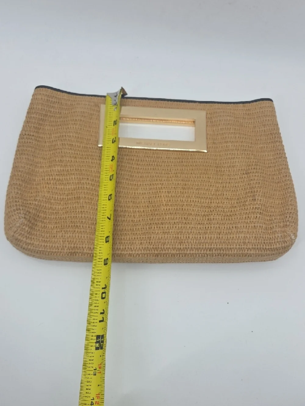 Michael Kors Tan Woven Clutch with Gold Handle Detail